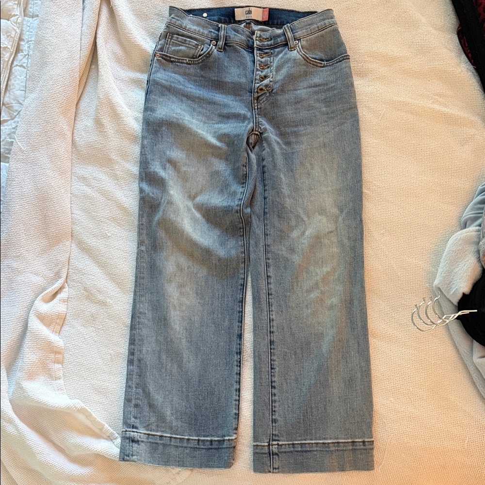 CAbi Light Blue Flare Jeans Palm Beach Crop